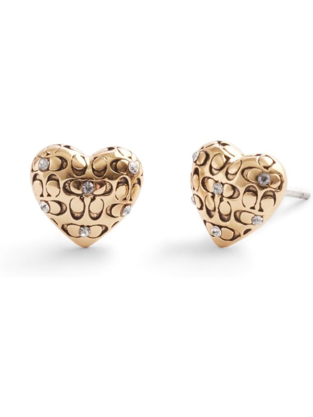 Chic Women's Quilted Heart Stud Earrings with Crystals in Gold - Stylish